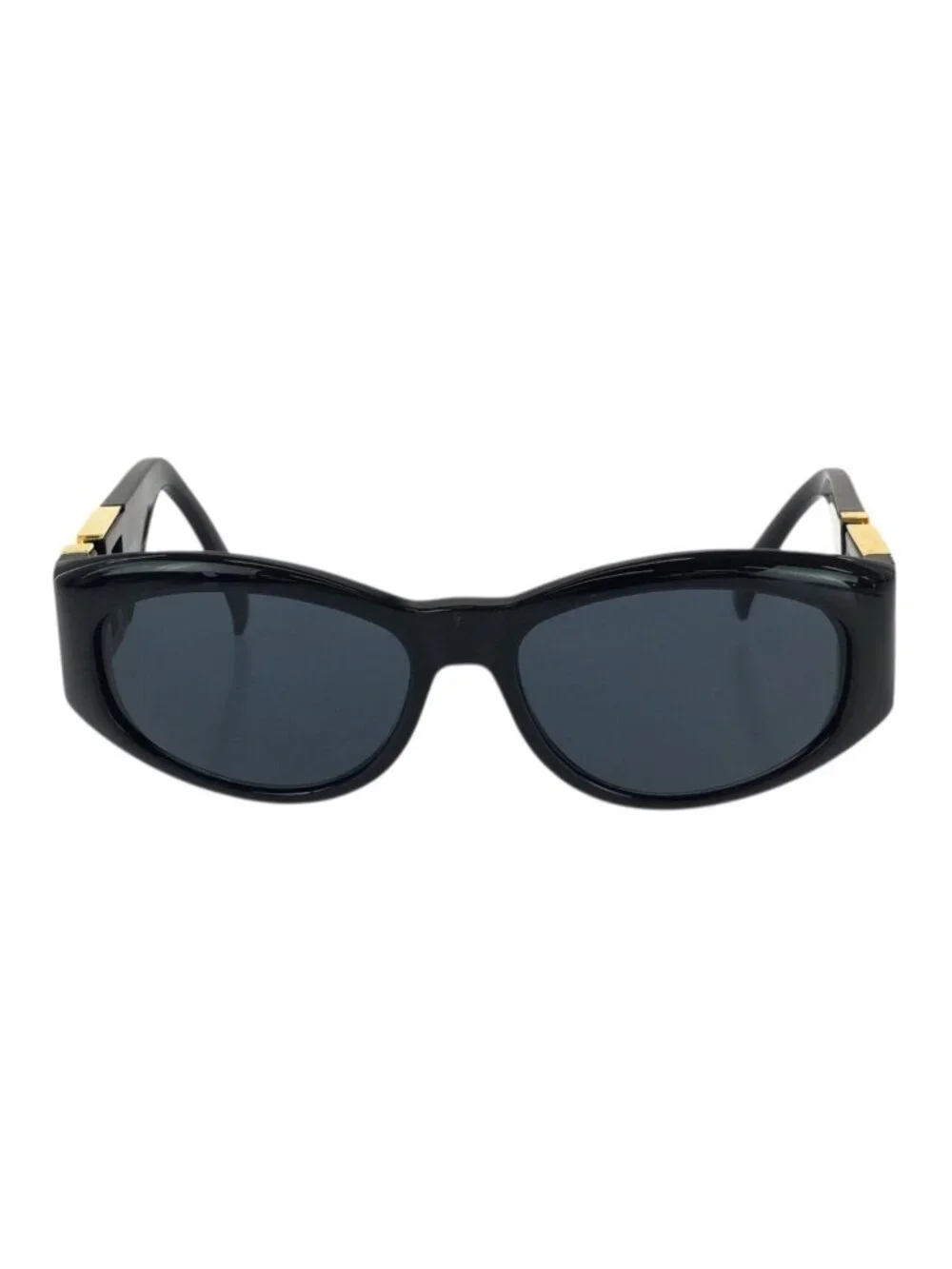 Versace Vintage Greca Black Gold Acetate Metal Mod Sunglasses Eyewear